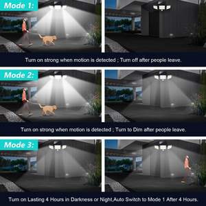 Güneş Enerjili Dış Mekan Güvenlik Lambaları 2500LM 210 LED <span class=keywords><strong>3</strong></span> Başlıklı Hareket Sensörlü Uzaktan Kumandalı IP65 Su Geçirmez 270 Geniş Açılı <span class=keywords><strong>3</strong></span> - Product Image 5