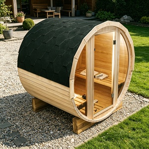 Sauna de petite taille, populaire, extérieur, personnalisé, pour 2 personnes, en forme de baril, avec un ensemble complet d'accessoires - Product Image 1