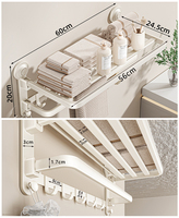 Rak Handuk Modern dengan Pengait Ganda dan Suction Cup, Lipat, Tanpa Bor, Aksesoris Rak Penyimpanan, Abu-abu Hotel, Rak Kamar Mandi