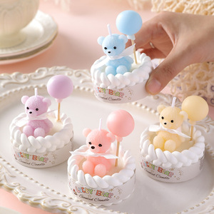 Mini Cake <b>Bear</b> Scented Candle Sweet Cartoon <b>Bear</b> <b>Balloon</b> Design Soy Wax Candle For Birthday Party Favor Desktop Decoration - Product Image 2