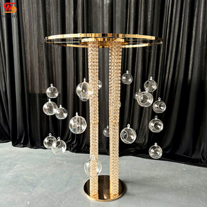 Base Redonda para Flores con Anillo Liso, <span class=keywords><strong>Pilar</strong></span> Brillante con Bolas de Cristal Transparente, Centro de Mesa para Bodas, Decoración Dorada para Pasillo de Escenario - Product Image 1
