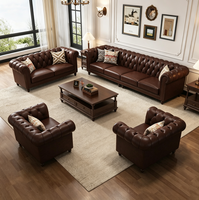 Ensemble de canapés de luxe de style américain, meubles en cuir pour salon, ensembles de canapés modernes de luxe en ligne droite