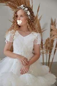 Eleganti Abiti da Cerimonia per Bambine con Pizzo Floreale e Paillettes, <span class=keywords><strong>Vestito</strong></span> Bianco con Strascico per Matrimoni e Concorsi, 4-12 Anni - Product Image 2