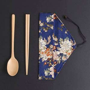 Ensemble <span class=keywords><strong>de</strong></span> couverts <span class=keywords><strong>de</strong></span> voyage en bambou <span class=keywords><strong>de</strong></span> haute qualité, style japonais, 2 pièces, réutilisables, portables, cuillère et baguettes, avec sac - Product Image 2
