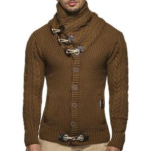 Người Đàn Ông Mùa Xuân <span class=keywords><strong>S</strong></span>ọc Dệt Kim Áo Khoác <span class=keywords><strong>S</strong></span> Thương Hiệu Quần Áo Top Coat Với Các Nút Mùa Đông Dày Sweatercoat - Product Image 3