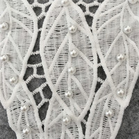 Col Claudine en Dentelle Lactée de Luxe, Broderie Florale Feuille avec Perles, Applique en Tissu Soluble à l'Eau pour Couture, Décoration de Robe DIY, Artisanat