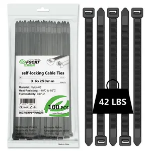 FSCAT 100 peças com trava automática de nylon 3.6*250mm 66 braçadeiras de nylon braçadeiras de plástico com zíper