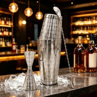Ensemble de shakers à cocktails rétro en acier inoxydable gravé de motifs plumes, écologique et durable, pour professionnels et débutants
