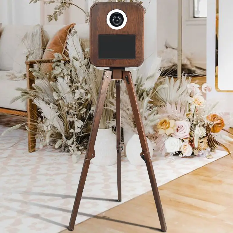 Gỗ thật ảnh cổ điển gian hàng Giá Selfie photobooth DSLR đám cưới Màn hình cảm ứng gian hàng ảnh với máy in