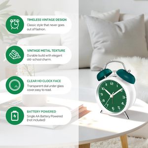 Réveil analogique silencieux à quartz de 4,5 pouces avec double <span class=keywords><strong>cloche</strong></span> pour les gros dormeurs, horloge de table en métal, cadran à contraste élevé, rétroéclairage double - Product Image 5