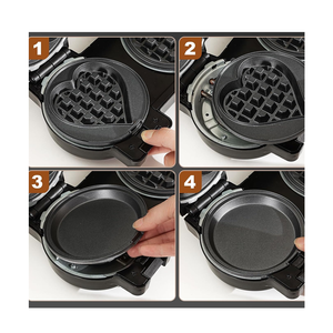 Mini <span class=keywords><strong>gaufrier</strong></span> double 4 en 1 avec 8 assiettes <span class=keywords><strong>amovibles</strong></span>, gaufre en forme de cœur, crêpe, beignet, <span class=keywords><strong>gaufrier</strong></span> de 5 pouces pour enfants, familles - Product Image 3