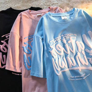 เสื้อยืดผ้าฝ้ายแท้ 100% สำหรับฤดูร้อน พิมพ์ลายพัฟฟ์ ออกแบบลายพิมพ์เองได้ สำหรับผู้ชายและผู้หญิง ขายส่ง - Product Image 1