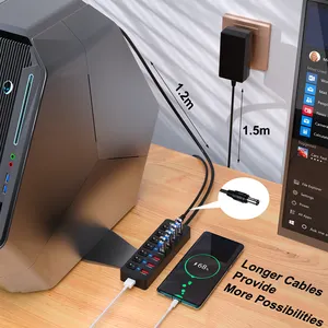 Индивидуальные переключатели питания, 4 порта передачи данных, USB 3,0 концентратор и 4 порта, быстрое зарядное устройство с 12 В 3 А, 8 портов, USB 3,0 концентратор