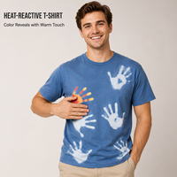 T-shirt en coton tricoté 220g personnalisé, thermochromique, à changement de couleur, coupe oversize, décontracté, uni, avec motif imprimé à la main réactif à la chaleur