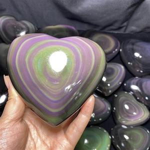 Œuf de pierre précieuse naturelle en obsidienne colorée en forme de cœur, pour la décoration intérieure et la lithothérapie - Product Image 6