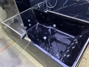 Bak mandi pusaran air, bak mandi uap hitam gaya Jepang 1.8m dengan nampan akrilik