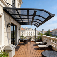Auvent de balcon extérieur en polycarbonate avec structure en aluminium, résistant aux intempéries, avec auvent imperméable