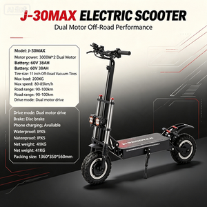 สกู๊ตเตอร์ 3000W มอเตอร์คู่ แบตเตอรี่ 60V 38AH ความเร็ว 80-85 กม./ชม. ระยะทาง 90-100 กม. ยางสุญญากาศขนาด 11 นิ้ว - Product Image 1