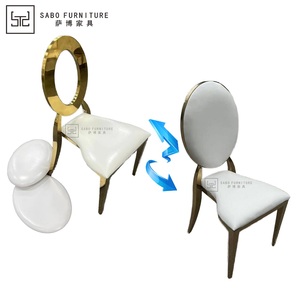 Silla de comedor de cuero con respaldo ovalado dorado moderno, venta al por mayor, muebles apilables de acero inoxidable para eventos para apartamentos de sala de estar - Product Image 2
