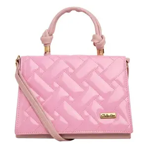 Bolso de Hombro para Mujer Mariconera, Color Rosa, Acolchado, Cuero Genuino, Decoración de Rosas Doradas, Estilo Bohemio, Correa Única - Product Image 3