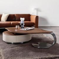 Ensemble de tables basses gigognes rondes modernes en métal de style nordique, avec plateau en bois, pour salon, luxe léger