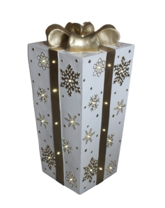 Caja de Regalo Cuadrada Blanca con Decoración Floral Dorada y Luces LED - Product Image 1
