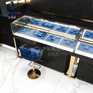 ตู้โชว์เครื่องประดับสีดำและสีน้ำเงินแบบกำหนดเองสำหรับร้านค้าในสหรัฐอเมริกา เฟอร์นิเจอร์ร้านขายนาฬิกาข้อมือระดับไฮเอนด์ การออกแบบตกแต่งภายในร้านขายเครื่องประดับ - Product Image 3