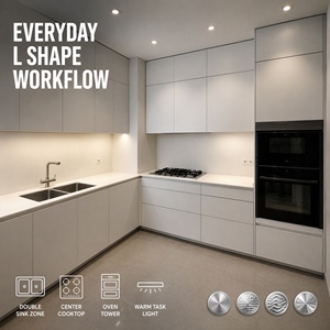 Cuisine Joysource en forme de L gris clair, style Shaker, avec comptoir blanc, <span class=keywords><strong>four</strong></span> encastré, <span class=keywords><strong>plaque</strong></span> de cuisson à gaz <span class=keywords><strong>et</strong></span> double évier - Product Image 3