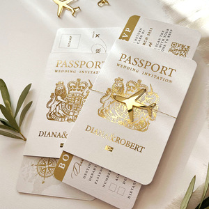 Carte d'invitation de mariage thème voyage style passeport, dorure à chaud, personnalisée, élégante, rectangulaire, en papier pliable, pour remise de diplôme et anniversaire - Product Image 6