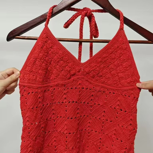 Top elegante tejido a mano de lana/nailon tejido a ganchillo con pantalones en intrincado patrón floral estilo casual logotipo frontal - Product Image 1