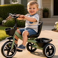 Tricycle pour enfants à 3 roues avec siège avec dossier, panier avant, boîte de rangement arrière et pédalier pour garçons, filles et enfants