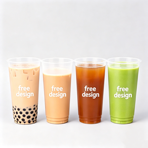 แก้วพลาสติกใส PET ขนาด 600 มล. 700 มล. 12 ออนซ์ 16 ออนซ์ พิมพ์โลโก้ได้ตามต้องการ แก้วพลาสติกใสสำหรับเครื่องดื่มชาไข่มุก กาแฟ ขนาด 14 ออนซ์ สำหรับงานแต่งงาน งานวันเกิด ใช้แก้ว PS ใส - Product Image 1