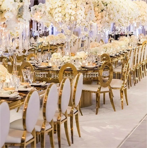 Chaises de réception de <span class=keywords><strong>mariage</strong></span> en acier inoxydable Chiavari, style moderne doré, pour événements en plein air - Product Image 1