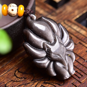 Porte-clés en obsidienne naturelle argentée dorée en gros, design chinois Feng Shui, pierre de cristal de guérison, décoration suspendue pour voiture - Product Image 4