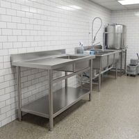 RVS 304 professionele keuken spoelbak voor voedselverwerking, zwaarbelastbaar, industriële spoelbak