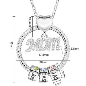 قلادة بدلاية وحبات دائرية مخصصة مع أحجار الميلاد ، مجوهرات وعد الأم الشخصية ، قلادة أسماء العائلة - Product Image 2