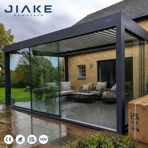 Pergola in Alluminio con Tetto a Lamelle Motorizzate Jiake UK Australia, Verniciata a Polvere, con Vetro, per Giardino, Villa, Patio, Balcone, Terrazza - Product Image 1