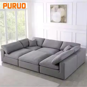 Sofá Seccional em Formato Sofaloud, Estilo Creme Francês, com Tecido de Linho Comprimido a Vácuo, Linhas Retas Chinesas para Sala de Estar - Product Image 6