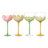 Verres à vin en cristal peints à la main de luxe, motif floral, gobelet ballon, verre à cocktail en forme de tulipe avec tige colorée pour cadeau de mariage