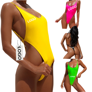 Costume da bagno giallo taglio alto da donna Sexy <span class=keywords><strong>perizoma</strong></span> senza schienale brasiliano costume da bagno personalizzato con Logo a tinta unita costume intero costume da bagno basso MOQ - Product Image 2