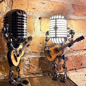 Lampe de bureau LED vintage en forme de robot micro chantant et jouant de la guitare, éclairage miniature artisanal pour la décoration de bureau et de maison - Grande vente - Product Image 5