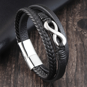 Classic Design High Quality Stainless Steel <strong>Infinity</strong> Charm Genuine Leather Men <strong>Bracelet</strong> - Product Image 2