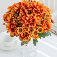Fleurs artificielles en soie, Dahlia à tige unique, pour mariage d'automne, décoration douce pour la maison, marqueurs de chemin floraux, mur floral