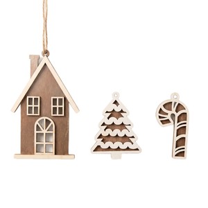 Ornements de Noël en bois à suspendre, maison d'arbre, canne en forme de sucette, découpés au laser, écologiques, pour décorations de Noël - Product Image 3