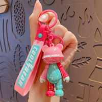Offre Spéciale Cool ours PVC peluche porte-clés voiture pendentif couleur-bloc exquis Couple sac ornement petit poids léger cadeau mousqueton