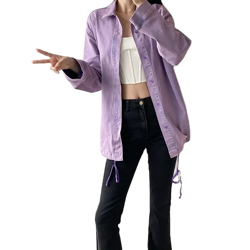 เสื้อแจ็คเก็ตแขนยาวสำหรับผู้หญิง,เสื้อแจ็คเก็ตแขนยาวทรงหลวมลำลองสไตล์เกาหลีโลโก้สีม่วงดีไซน์เนอร์หรูหราปี2013
