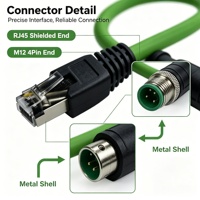 Conector M12 con Codificación A, Macho de 4 Pines, RJ45, Industrial, Profinet, Ethernet Cat6, PVC, Doble Blindaje, Cobre Libre de Oxígeno, IP67, Arnés