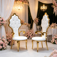 Chaise de trône royale de luxe en acier inoxydable doré, chaise de mariage rembourrée, chaise de banquet à dossier haut, chaise d'événement royal, mobilier d'hôtel