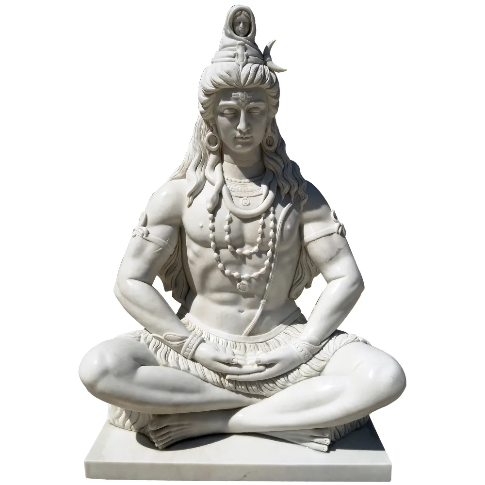 等身大の白い大理石の石主シヴァ像インド宗教的な神の彫刻
