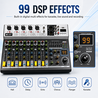 Console de mixage audio professionnelle 6 canaux en métal avec 99 effets DSP, Bluetooth, USB, pour DJ, karaoké, enregistrement, sonorisation en direct, système PA